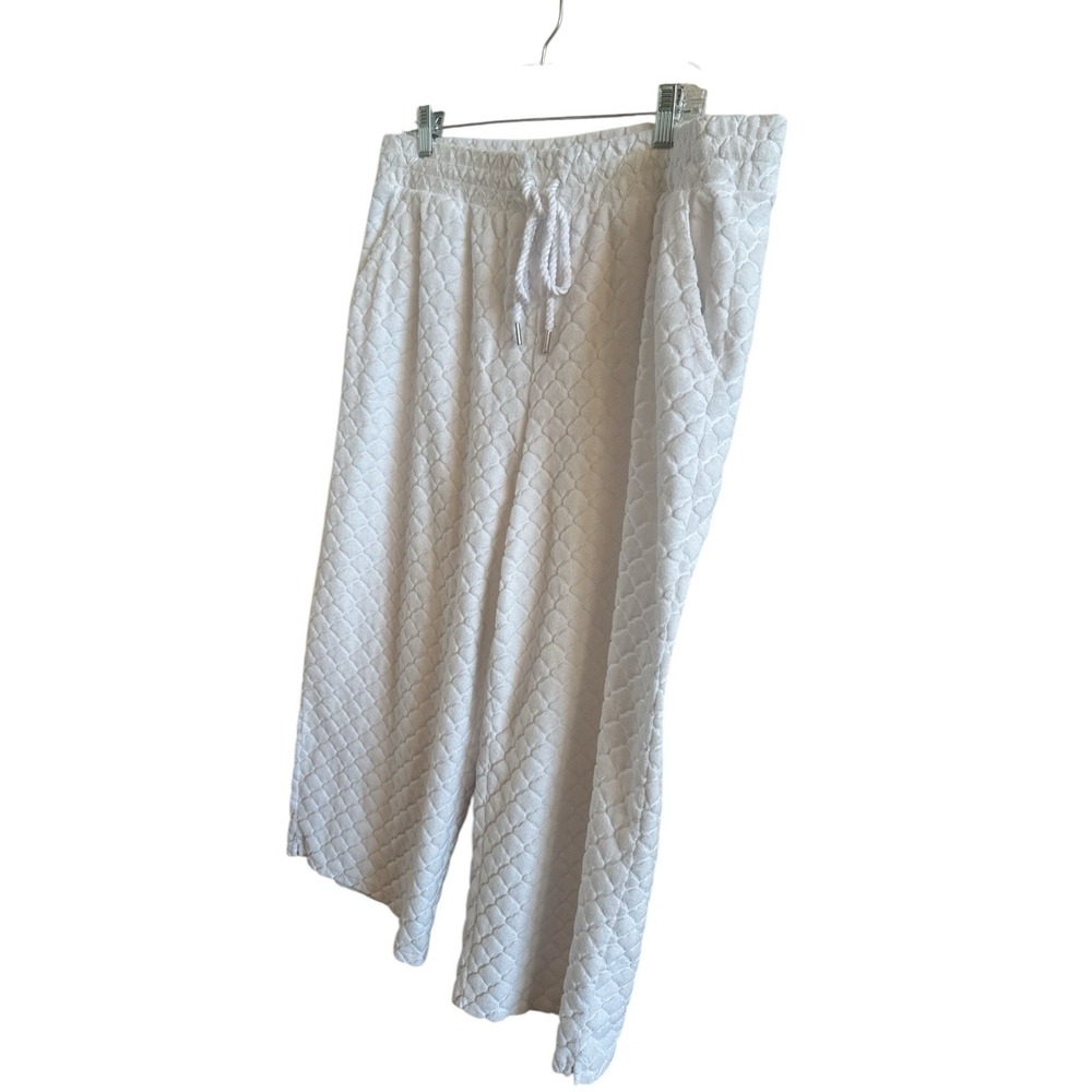 T By Talbots Wide Leg Ankle White Towel Terry Woman's Pants Size Extra Large